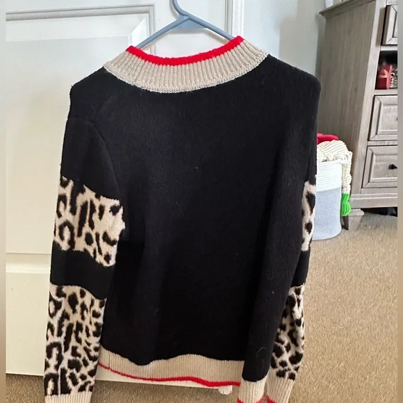 THML Black and Cream Sweater with Leopard Sleeves - Picture 2 of 3